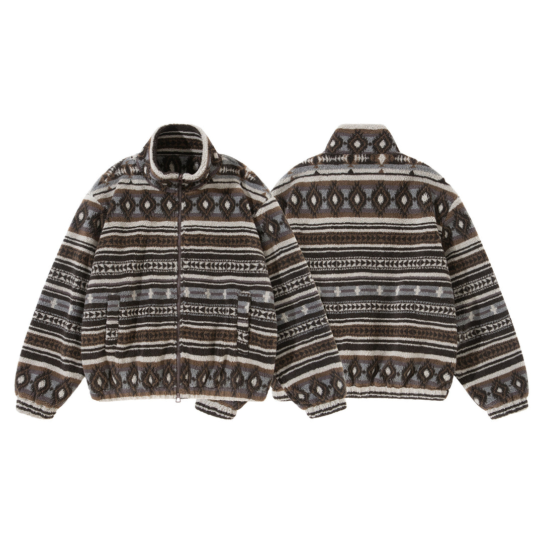 Unisex Kurzblouson aus Teddyfleece mit Ethno‑Muster und Stehkragen Shop Nory