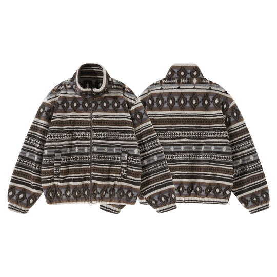 Unisex Kurzblouson aus Teddyfleece mit Ethno‑Muster und Stehkragen Shop Nory