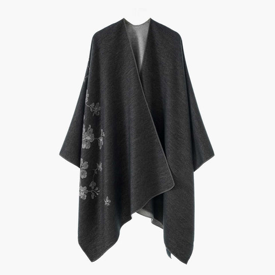 Damen Reversibler Cape‑Umhang aus Wollmix mit floraler Jacquardkante Shop Nory