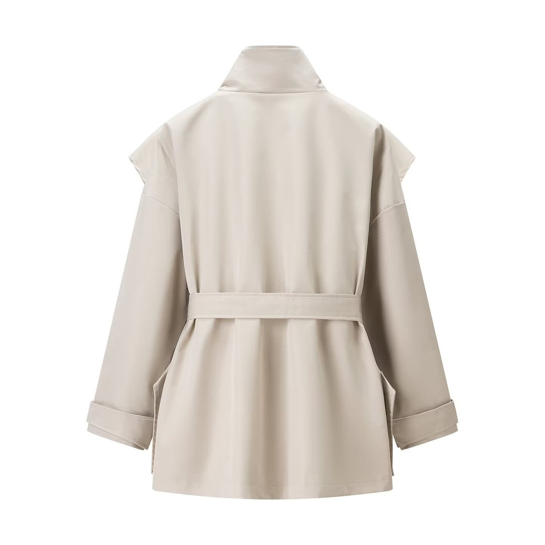 Damen Kurztrench mit Cape-Schulter, hohem Stehkragen und Bindegürtel Shop Nory