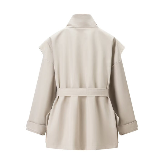 Damen Kurztrench mit Cape-Schulter, hohem Stehkragen und Bindegürtel Shop Nory