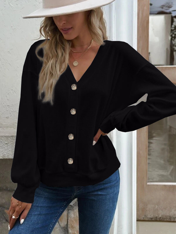 Damen Waffelstruktur Oversized Cardigan mit Knopfdetails