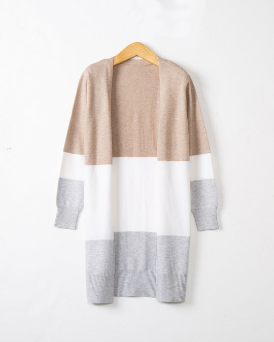 Damen Longcardigan mit Colorblock-Design, offener Front und gerippten Bündchen Shop Nory