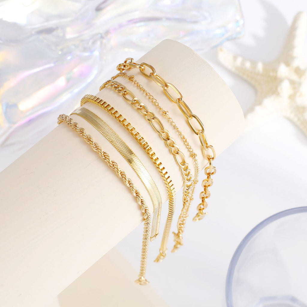 Damen Fußkettchen Set mit eleganten und filigranen Glieder-Motiven Shop Nory
