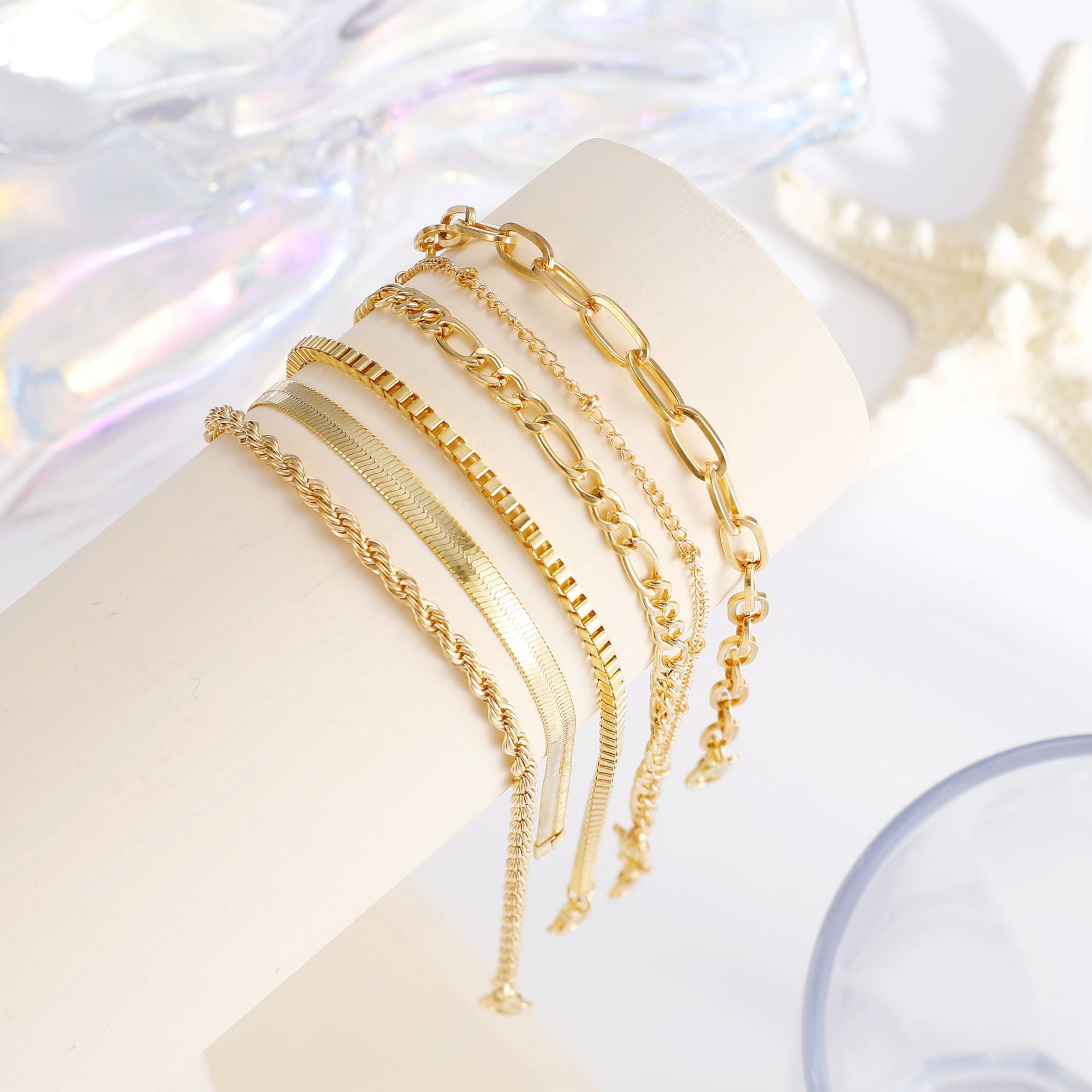 Damen Fußkettchen Set mit eleganten und filigranen Glieder-Motiven Shop Nory