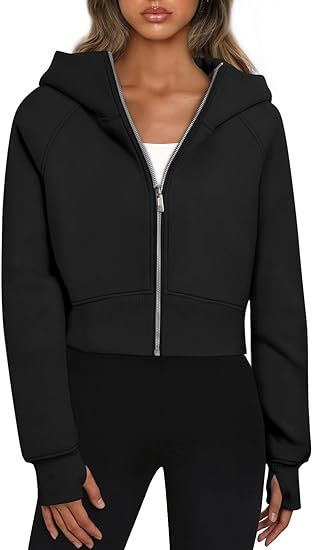 Damen cropped Kapuzenjacke mit durchgehendem Reißverschluss