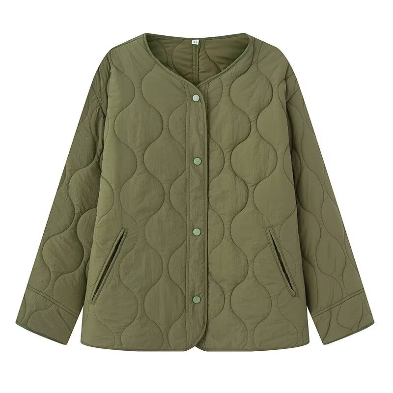 Damen Leicht gesteppte Oversize-Jacke mit Rundhals, Druckknopfleiste und Eingrifftaschen Shop Nory