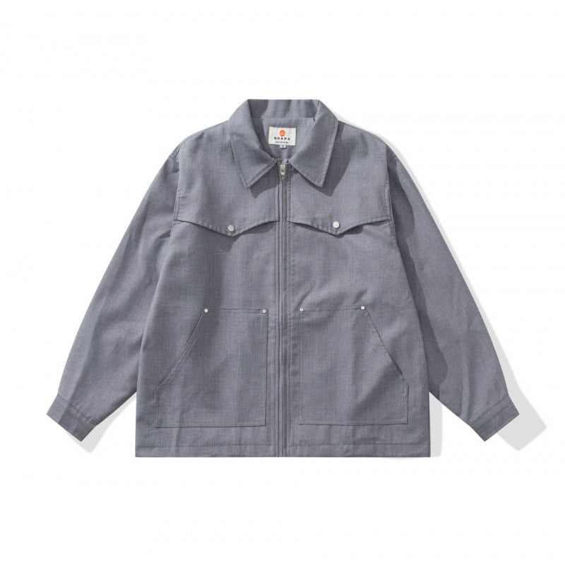 Unisex Kastige Worker-Überjacke aus Canvas mit durchgehendem Reißverschluss, Brustpattentasche und aufgesetzten Eingrifftaschen Shop Nory