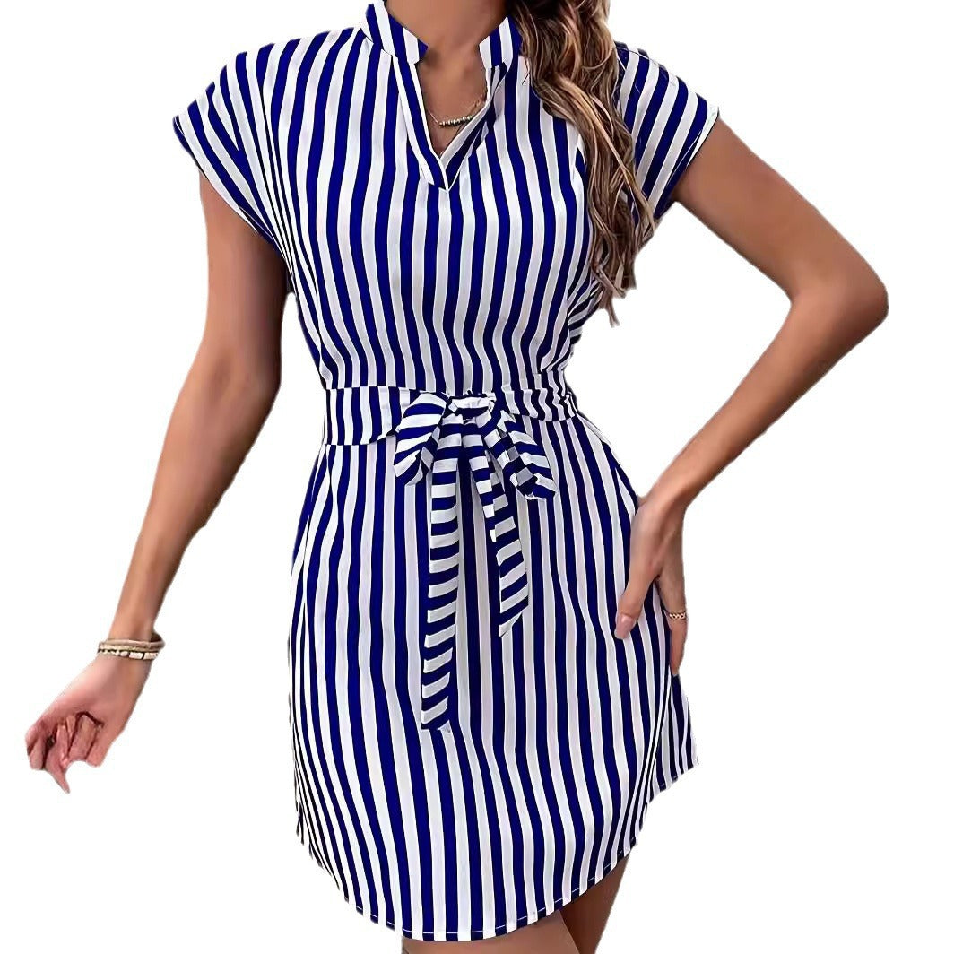 Damen Kurzarm Hemdkleid mit schmalem Taillengürtel