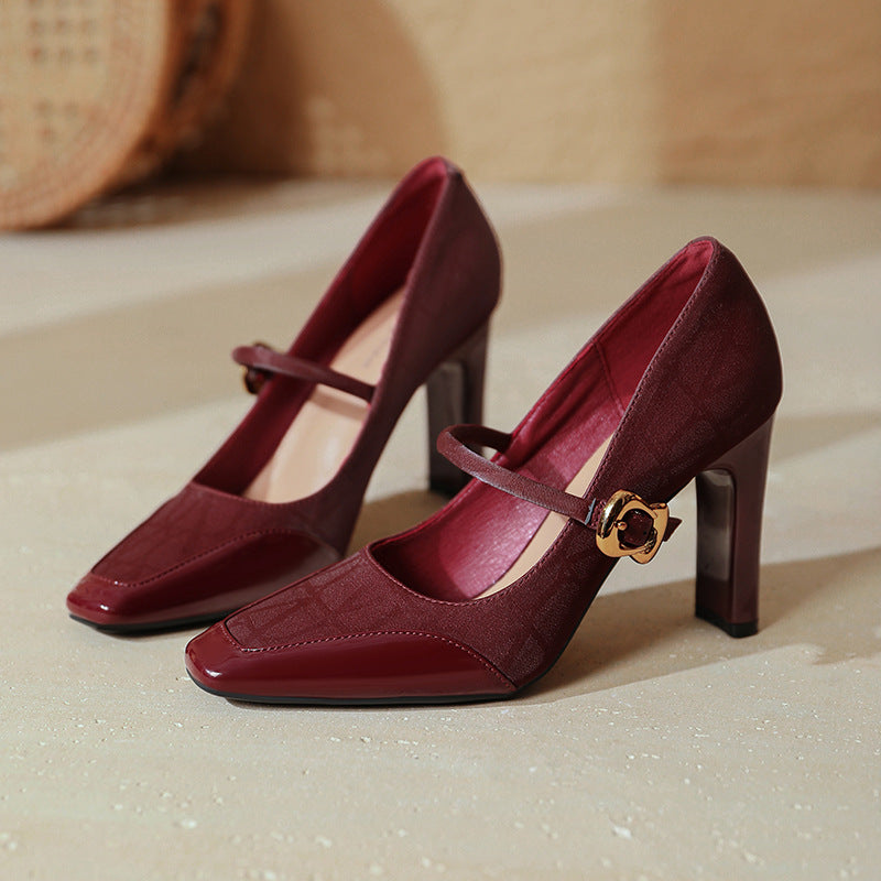 Damen elegante Mary Jane Pumps mit robustem Blockabsatz
