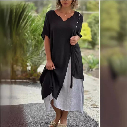 Damen Midi-Kleid mit seitlichem Schlitz und knöpfbarem Detail