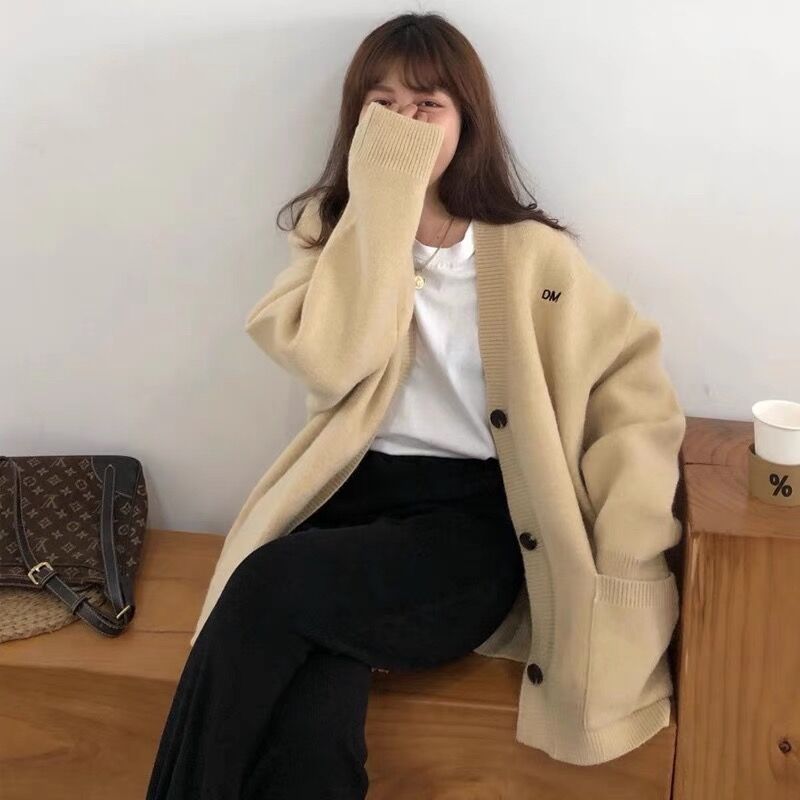 Damen Grob gestrickter Cardigan mit lässigem Schnitt und großen Taschen