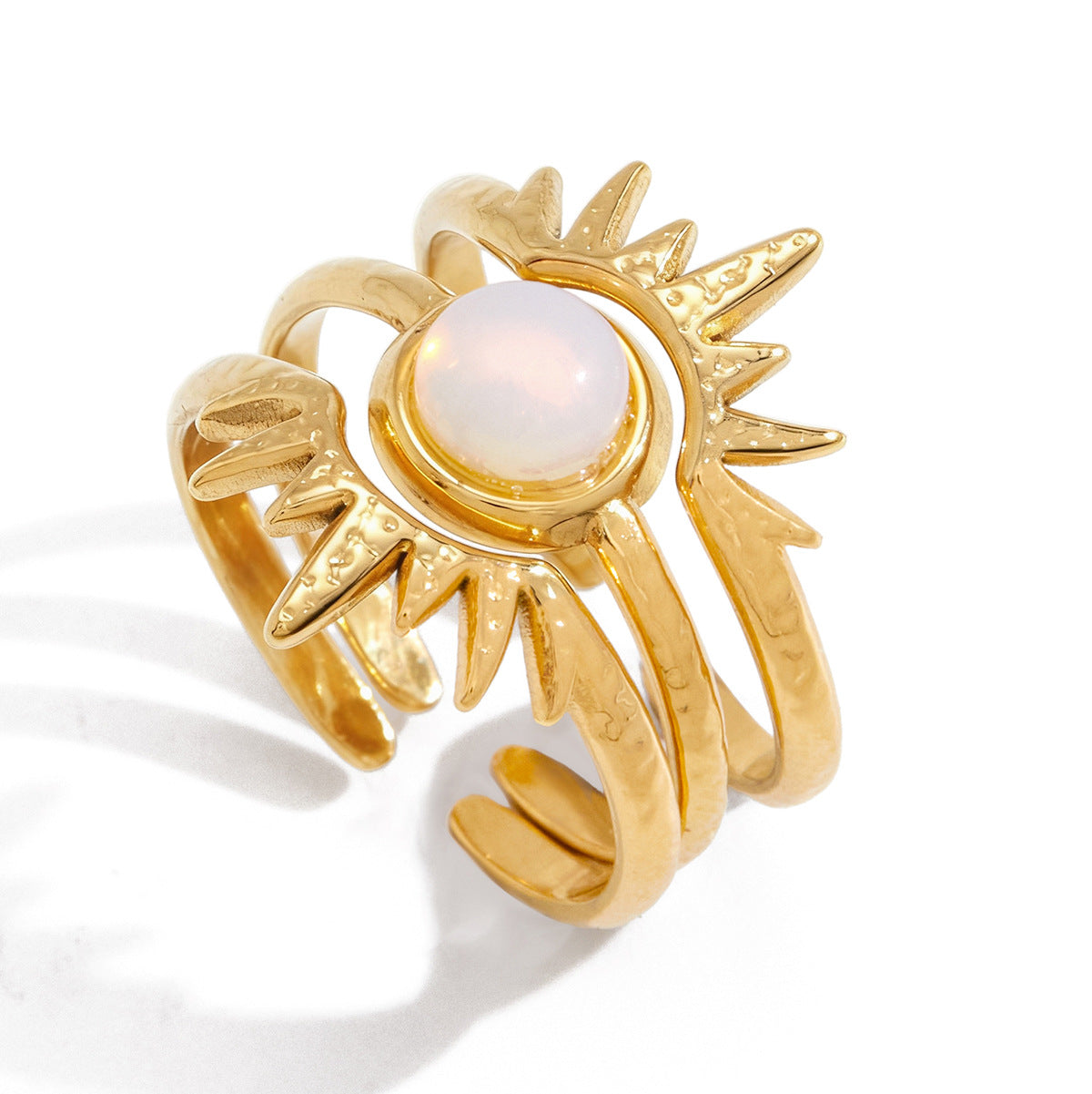 Damen Offener Ring mit kunstvollem Sonnenmotiv und hochwertigem Zirkon Shop Nory
