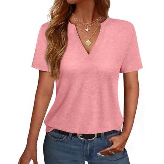 Damen V-Ausschnitt T-Shirt mit legerem Schnitt und sanftem Stoff Shopnory