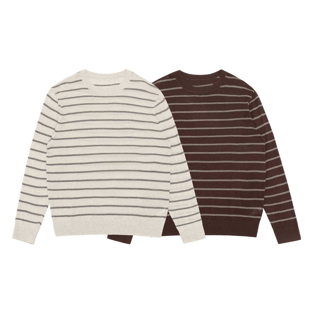 Unisex Gestreifter Feinstrick-Rundhalspullover aus Baumwollmischung Shop Nory