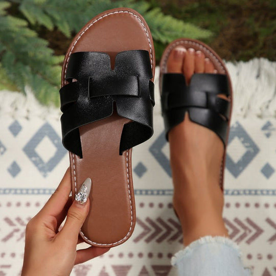 Damen nan flache Pantolette mit geschlitztem Riemen-Design und gepolstertem Komfortfußbett