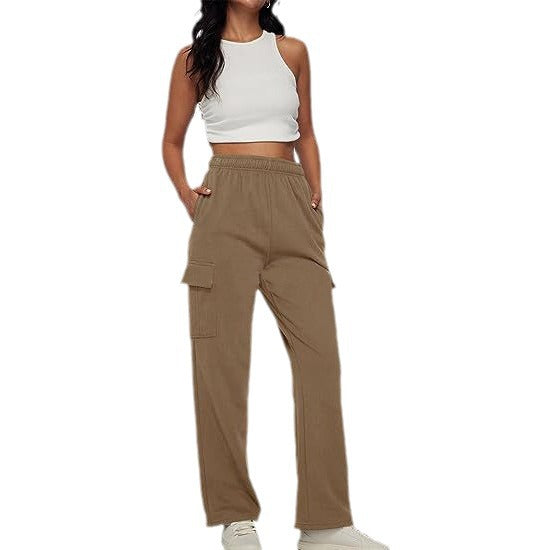 Damen Cargo-Hose mit weitem Bein, elastischem Bund und Cargotaschen Shop Nory