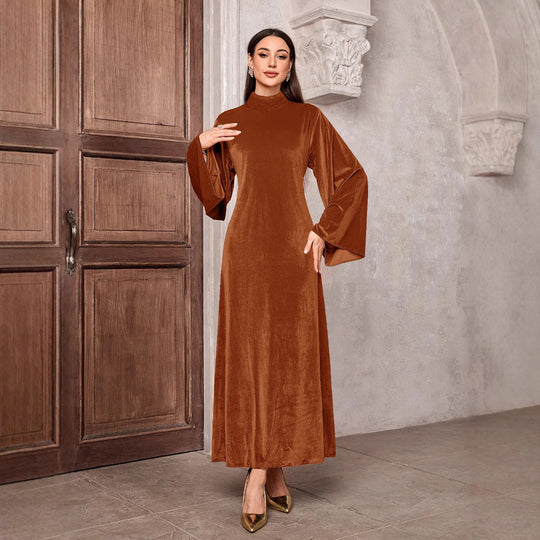 Damen Maxikleid aus Samt mit Stehkragen und Glockenärmeln Shop Nory