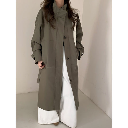 Damen Leichter Oversize-Trenchcoat mit Stehkragen und großen Eingrifftaschen Shop Nory
