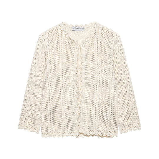 Damen Leichter Häkel-Cardigan mit Lochmuster, Scallop-Saum und kastiger Silhouette Shop Nory