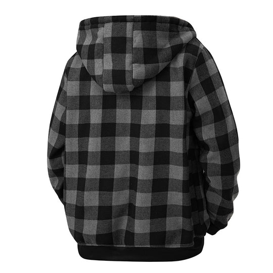 Herren Kariierte Sherpa-gefütterte Kapuzenjacke mit Reißverschluss und Rippbündchen Shop Nory