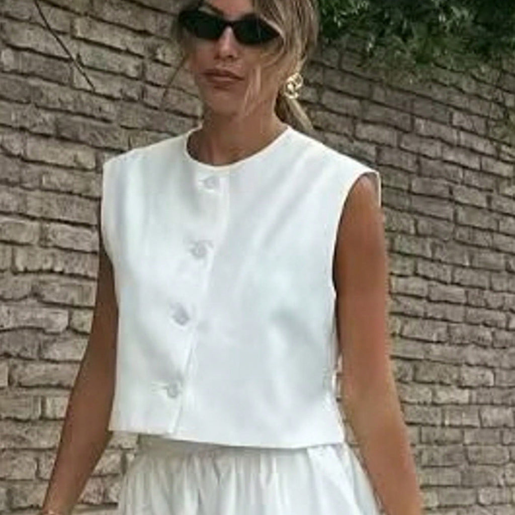 Damen elegante ärmellose Weste mit Knopfdetails Shopnory