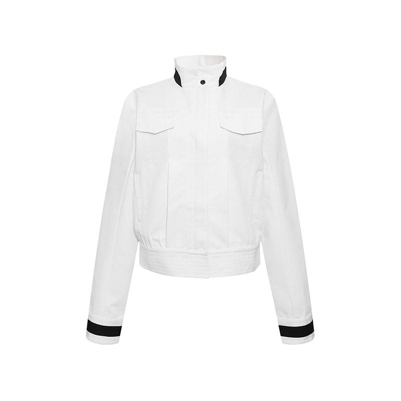 Damen Cropped-Bomberjacke mit Stehkragen, Pattentaschen und Kontrastbündchen Shop Nory