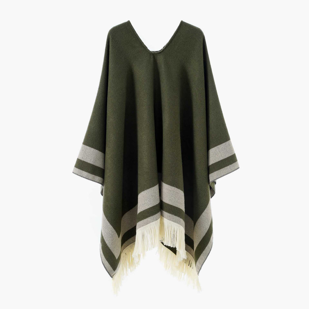 Damen Oversize Poncho-Cape mit V-Ausschnitt und Fransensaum Shop Nory