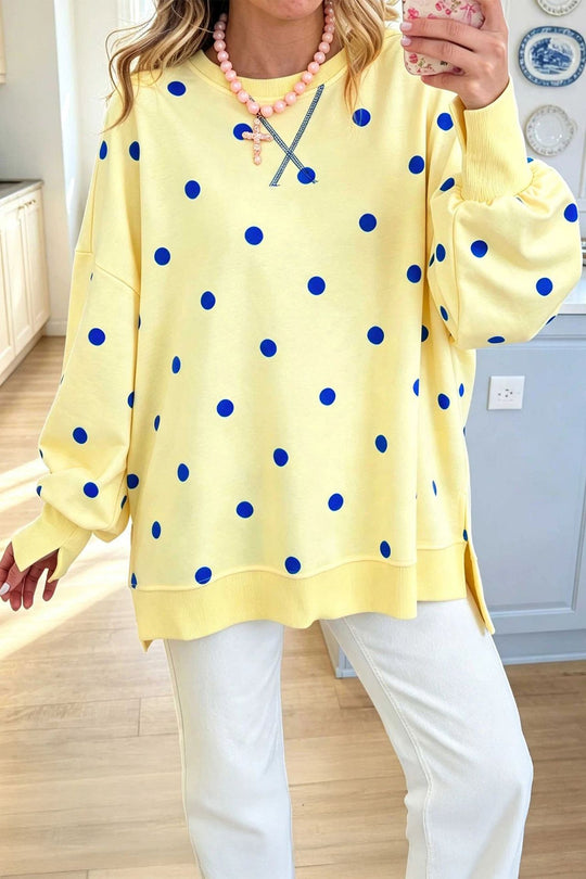Damen Oversize-Sweatshirt mit Puffärmeln, Polka-Dots und Seitenschlitzen Shop Nory