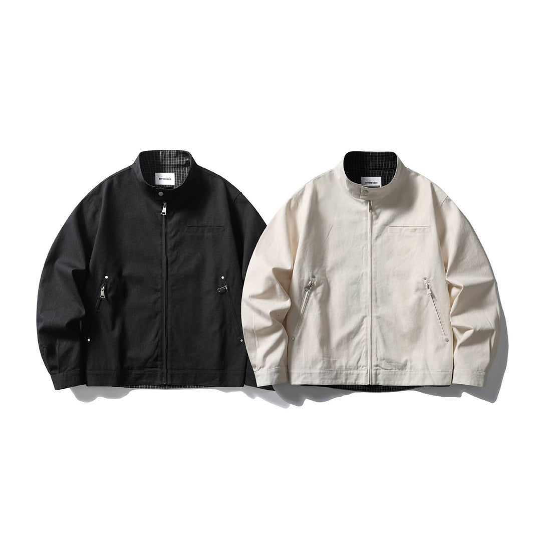 Herren Kurzjacke mit Stehkragen, verdecktem Reißverschluss und karierter Innenfütterung Shop Nory