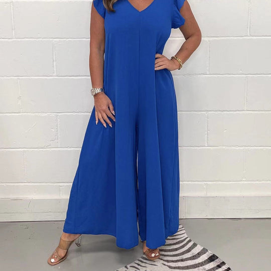 Damen Weit geschnittenes Jumpsuit mit V-Ausschnitt