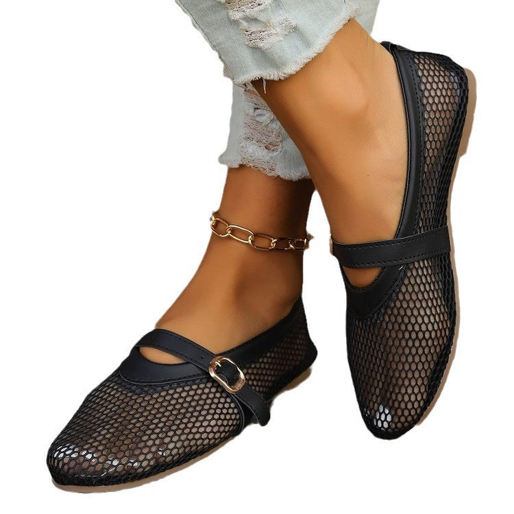 Damen Mesh-Ballerinas mit verstellbarem Riemen