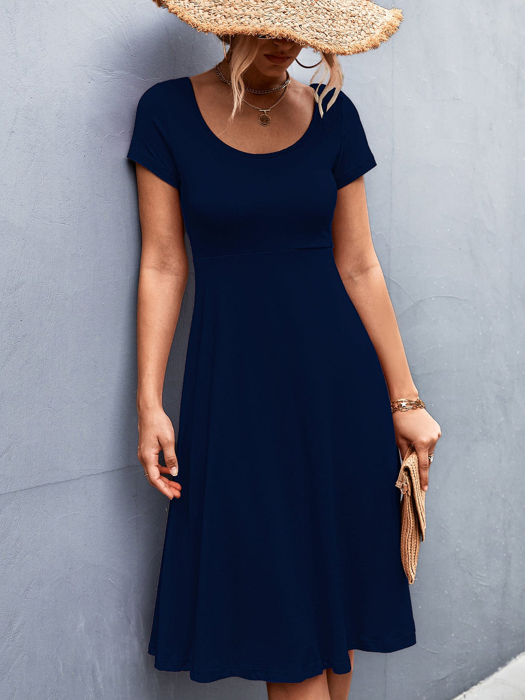 Damen A-Linien Freizeitkleid aus leichtem, atmungsaktivem Material mit Rundhalsausschnitt Shopnory