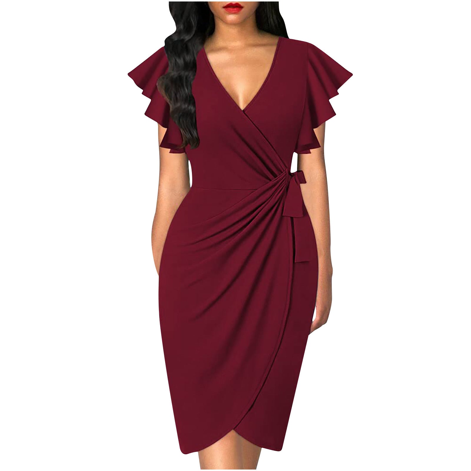 Damen Wickelkleid mit Rüschendetails und elastischem Tailleneinsatz