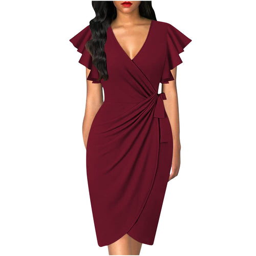 Damen Wickelkleid mit Rüschendetails und elastischem Tailleneinsatz