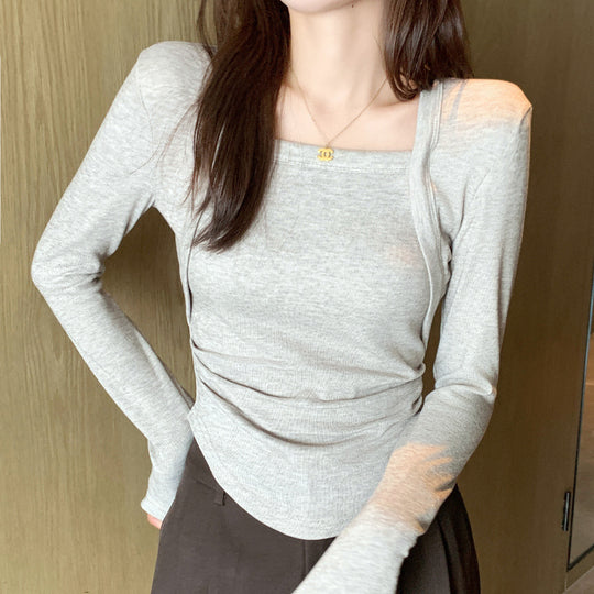 Damen Elegantes Langarmshirt mit Quadrat-Ausschnitt Shop Nory