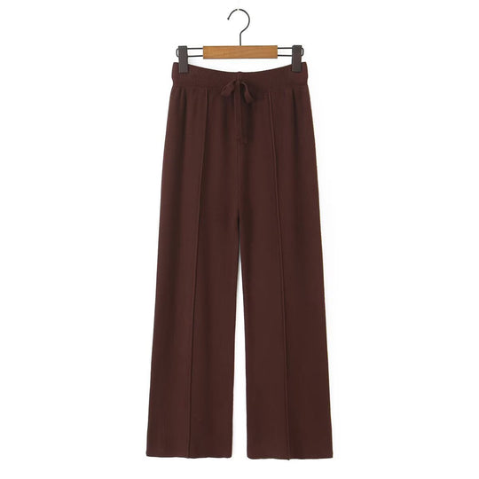 Damen Weite Strickhose mit Rippbund, Tunnelzug und Bügelfalte Shop Nory