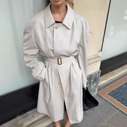 Damen Midilanger Trenchcoat im Cocoon‑Cut mit Bindegürtel und Raglanärmeln Shop Nory