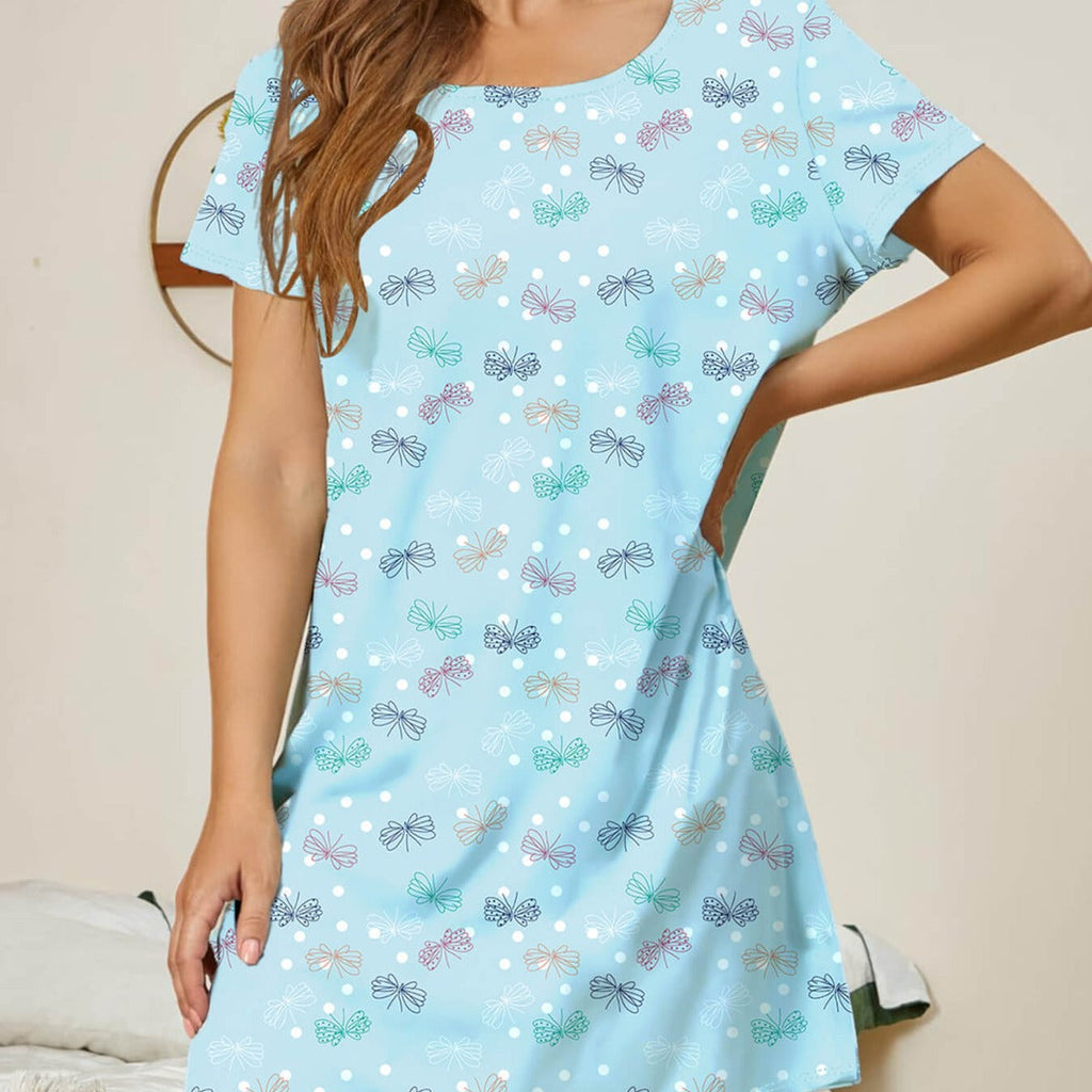Damen lässiges Nachtkleid mit buntem Schmetterlingsmuster