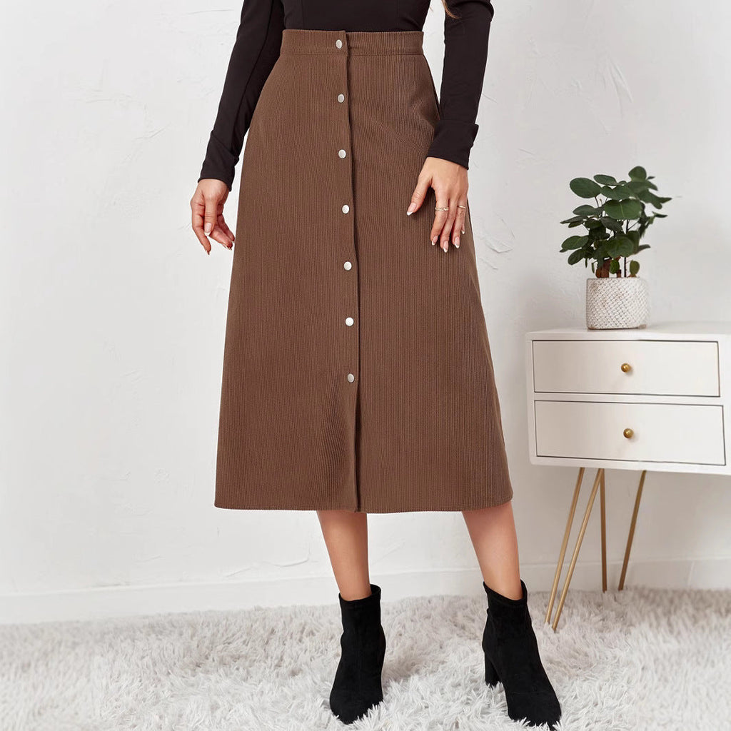 Damen Maxirock mit Knopfleiste aus strukturiertem Cord