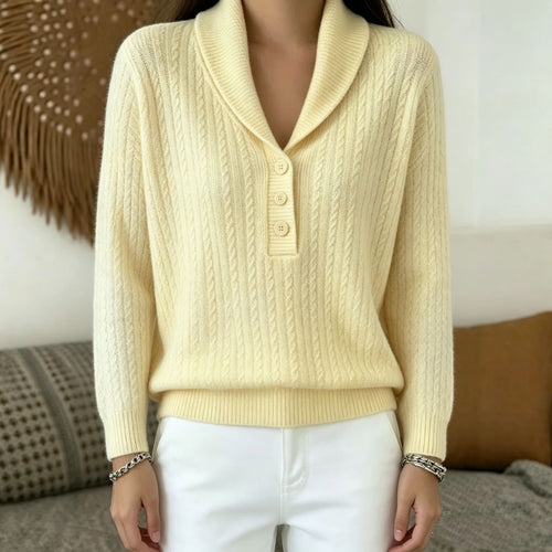 Damen Strickpullover mit Schalkragen, Zopfmuster und Knopfleiste Shop Nory