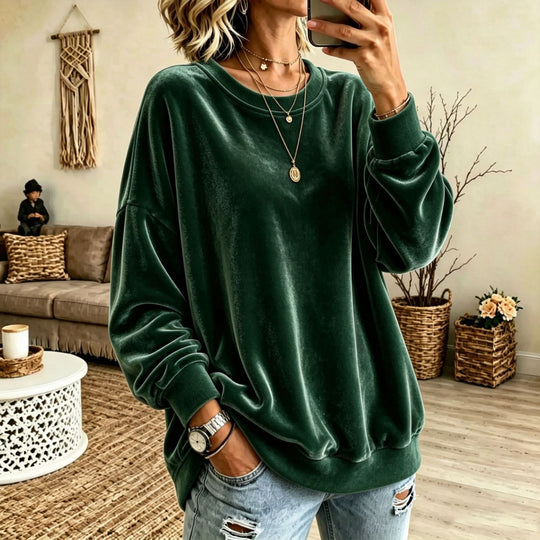 Damen Oversize-Samtpullover mit weitem Schnitt und geripptem Saum Shop Nory