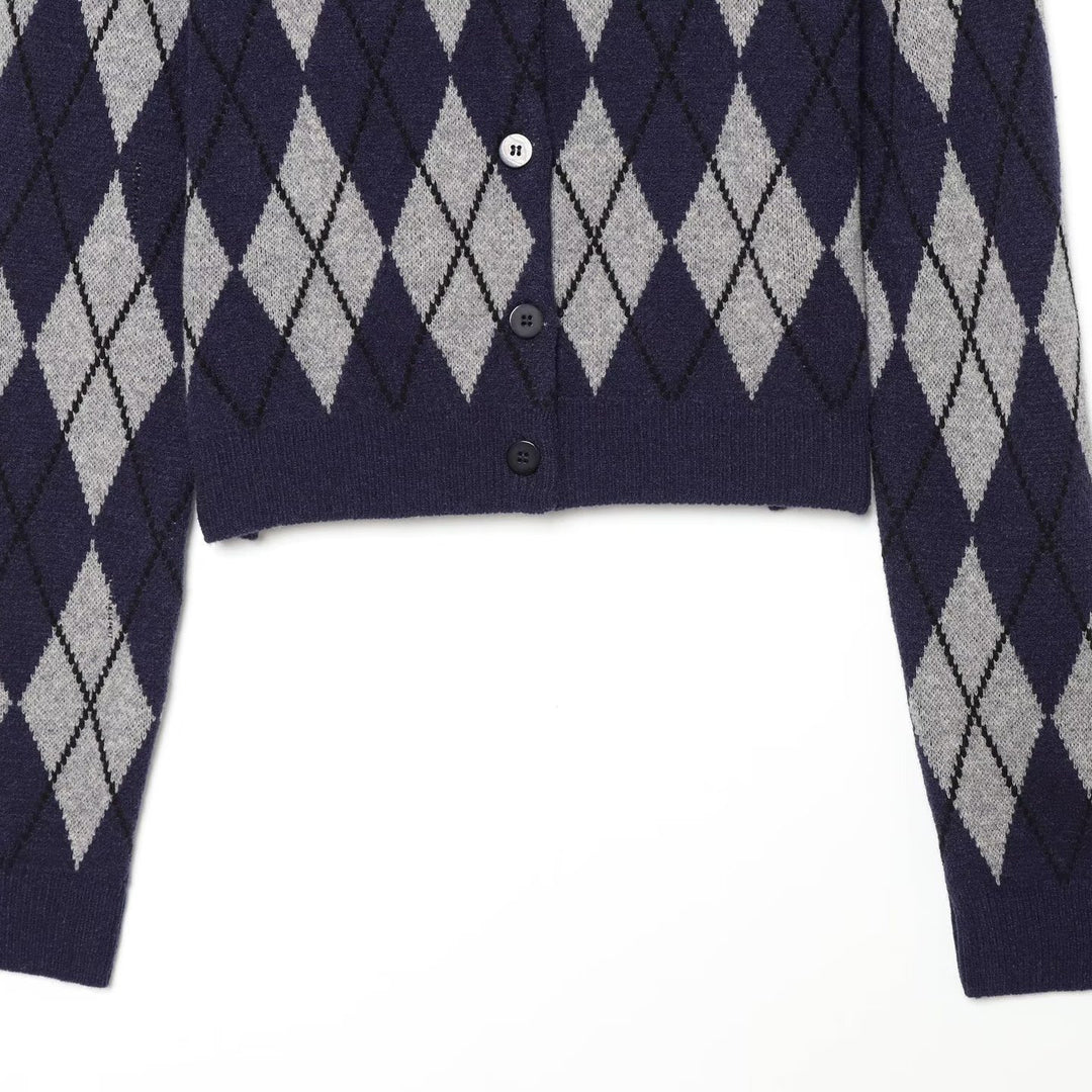 Damen Argyle-Strickcardigan mit Hemdkragen und durchgehender Knopfleiste Shop Nory
