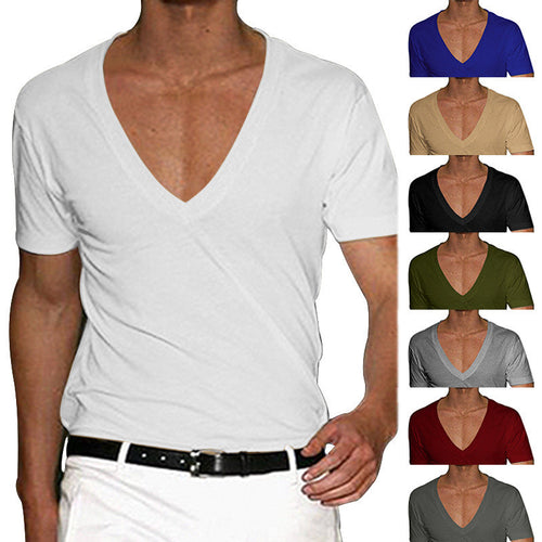 Herren nan tailliertes Kurzarmshirt mit tiefem V-Ausschnitt aus weichem Baumwoll-Modalmix