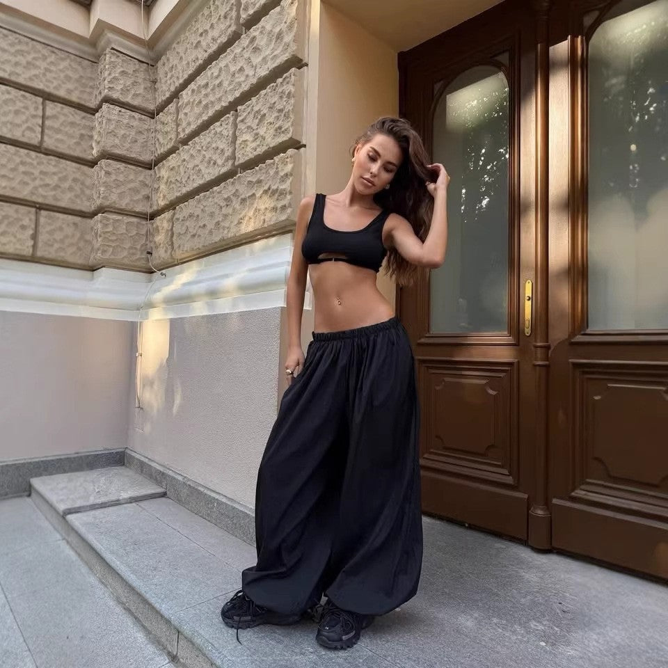 Damen weit geschnittene High-Waist Palazzo-Hose mit elastischem Bund und fließender Sommerqualität Shop Nory
