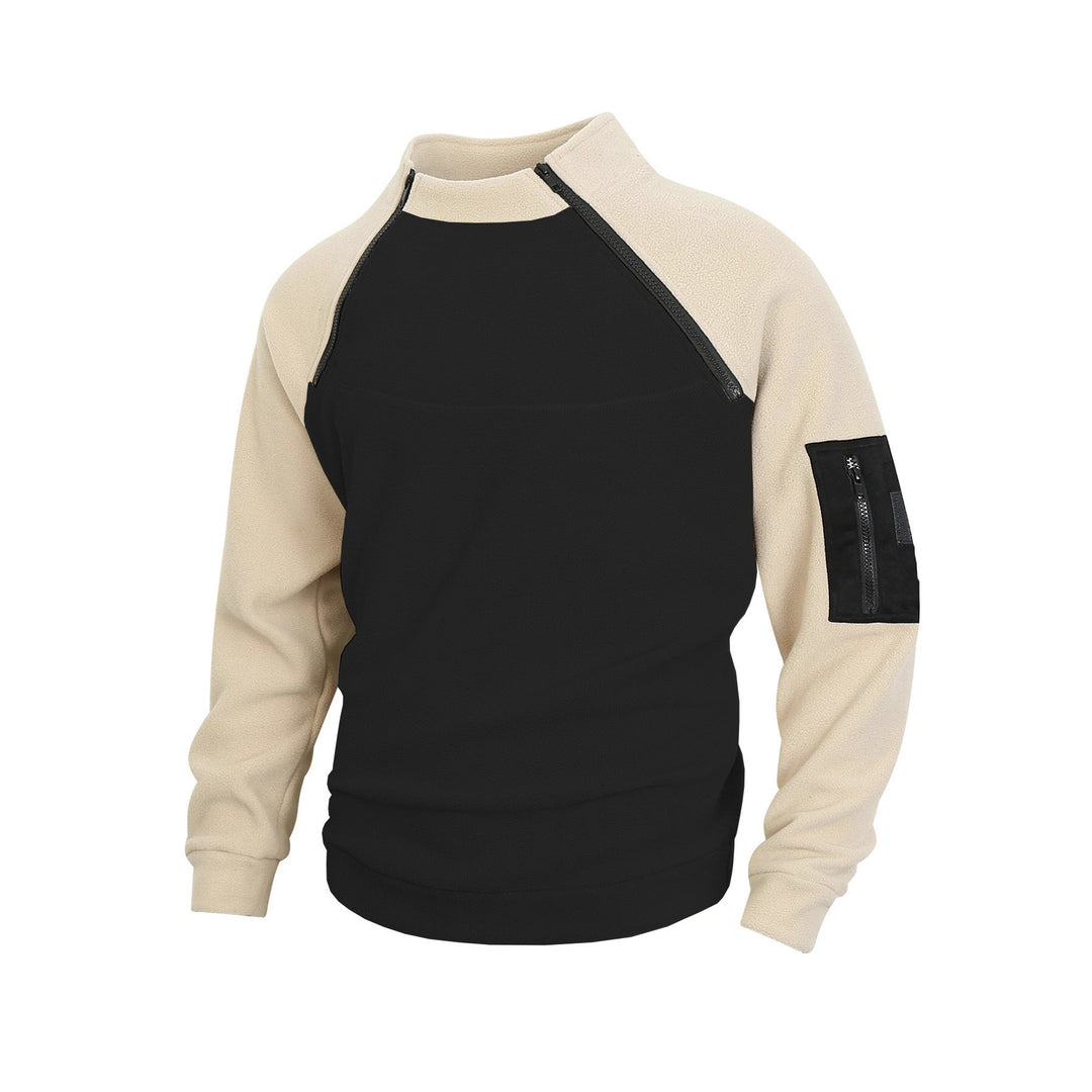 Herren technischer Fleece-Halbzip-Pullover mit asymmetrischen Schulterreißverschlüssen und Reißverschluss-Ärmeltasche Shop Nory