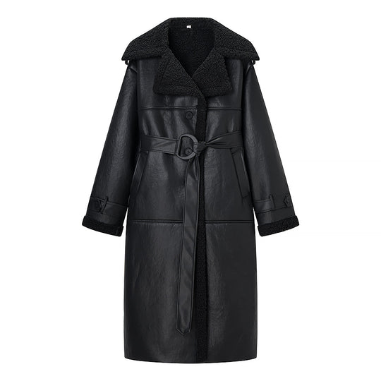Damen Oversize Lammfellmantel mit Gürtel und Teddyfutter Shop Nory