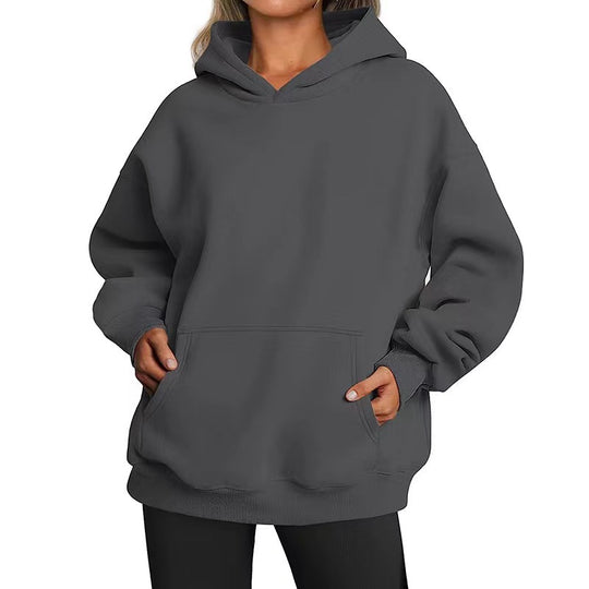 Damen nan Longline-Oversize Hoodie mit tiefer Schulter, verstärkter Kängurutasche und geripptem Saum Shop Nory