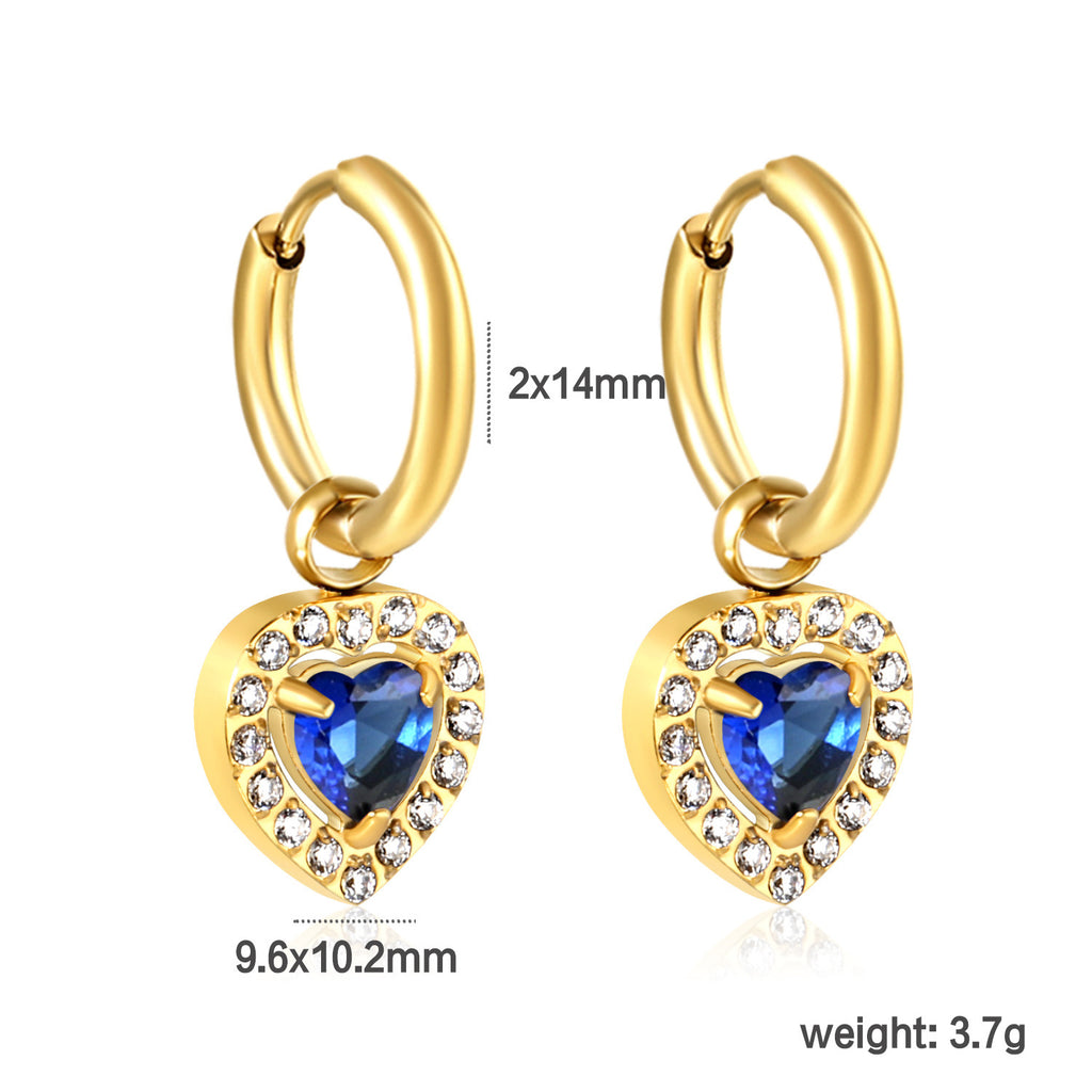 Damen Hängende Ohrstecker mit funkelndem grünem Zirkonia und goldplattierter Edelstahlfassung Shop Nory