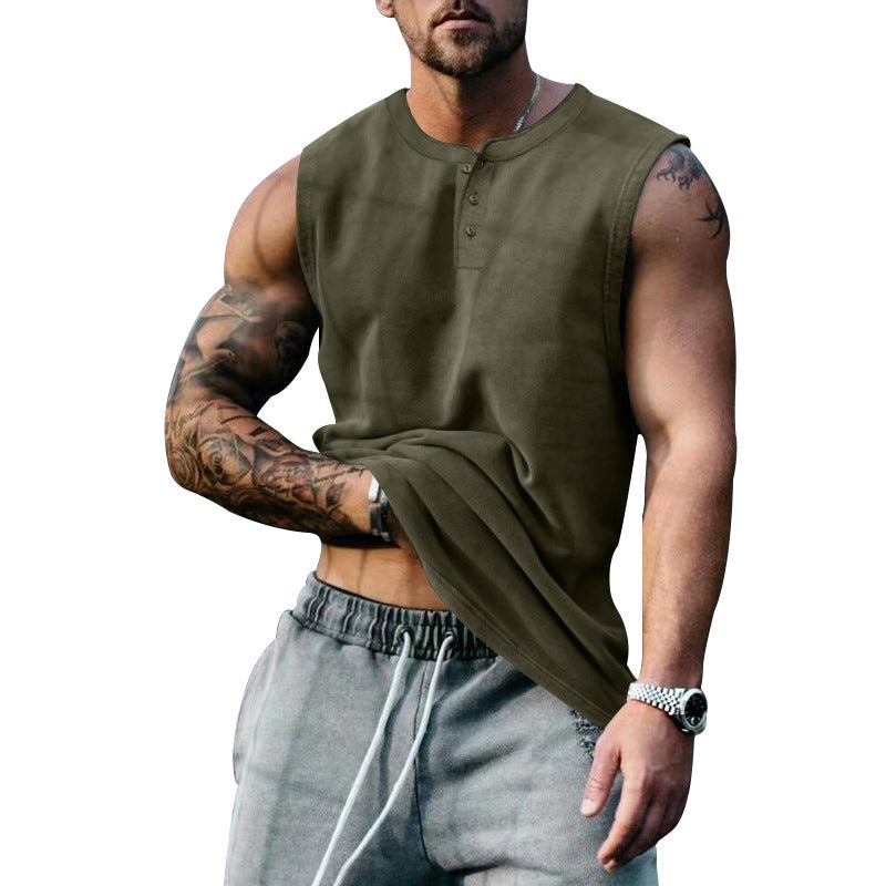 Herren ärmelloses Henley-Shirt mit Knopfleiste und weichem Baumwollmix Shopnory